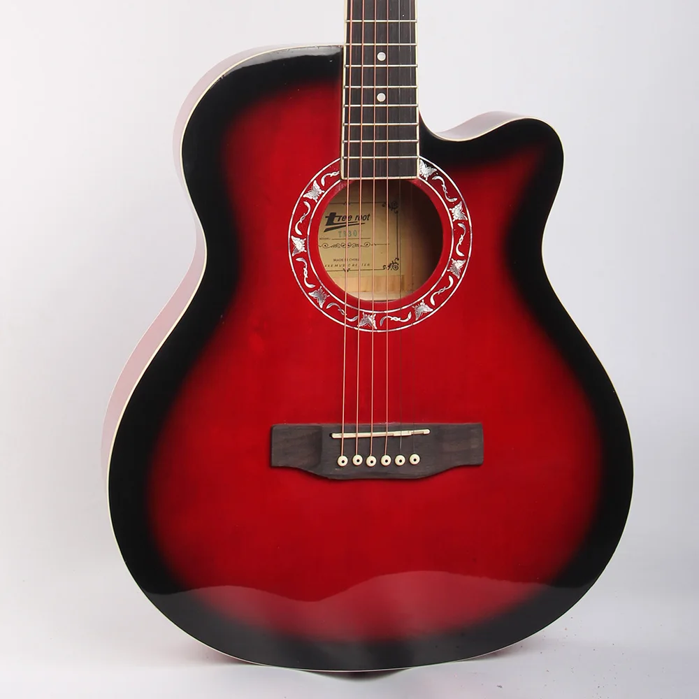 OEM ODM Best Quality Cheap Red Classic Beginner Guitarra Colorful Glossy Basswood Body 40 Inch Electric Acoustic Guitar