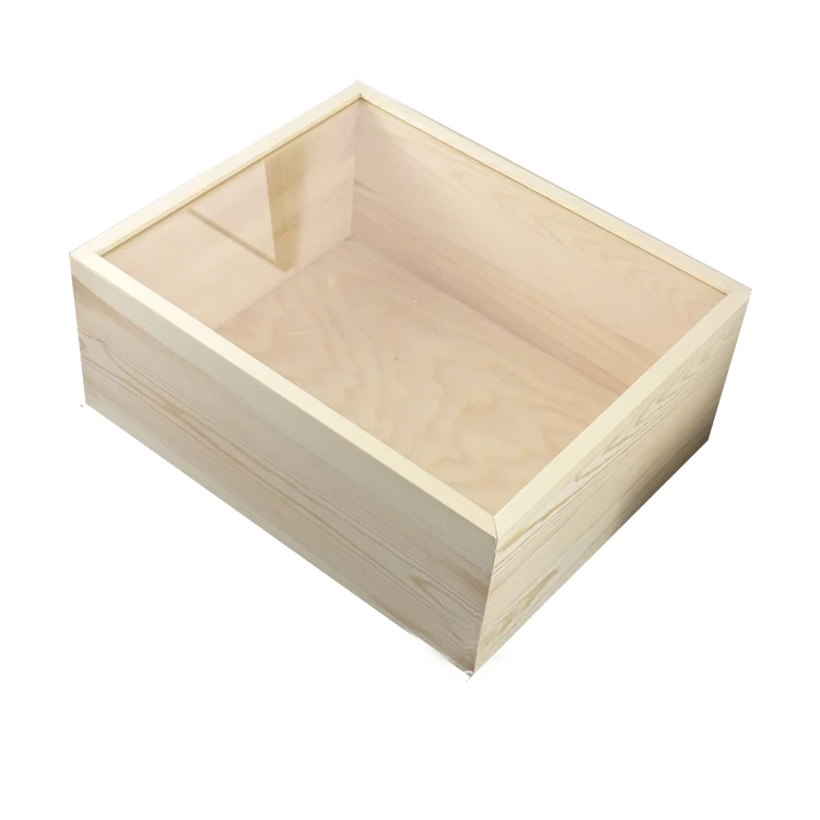 handmade customized size and color wooden slide lid box with clear acrylic lid