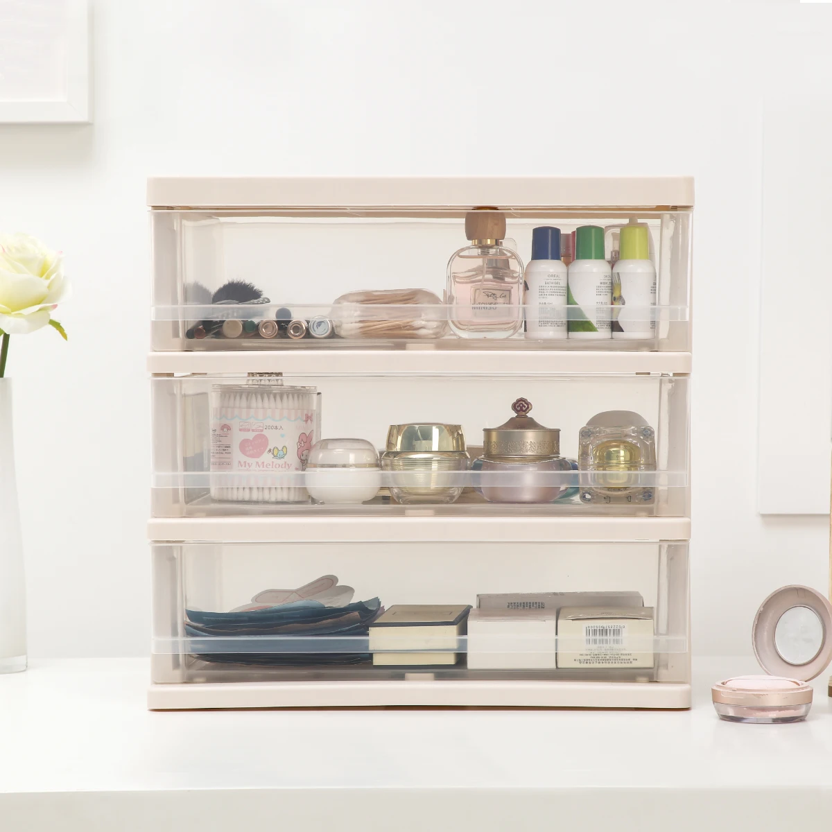 Popular Modern Style Household Desktop Storage Shelf Desk Organizer with Drawer, Multi-functional Desktop File Organizer with Pe