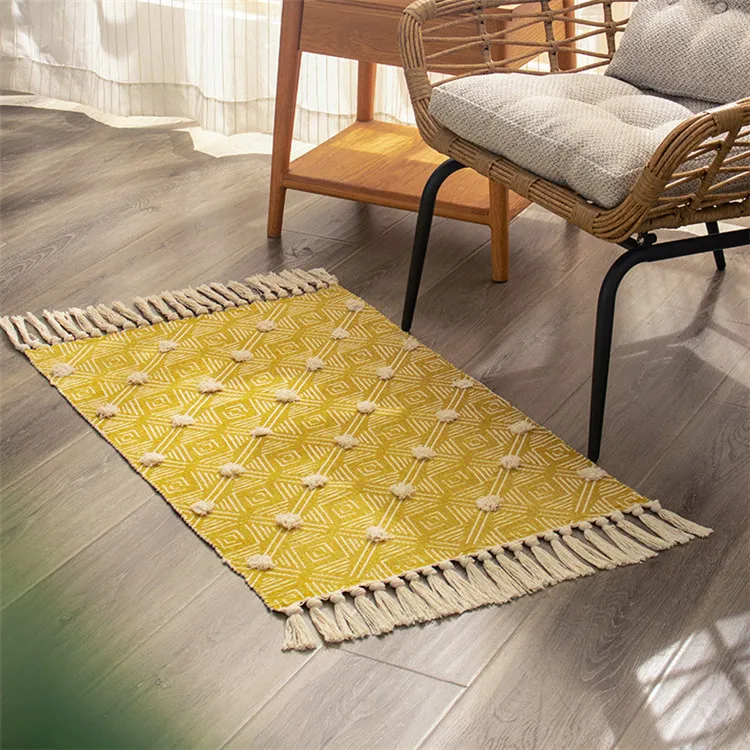 Wholesale Solid Hand Woven Knitted Cotton Rug Decor Polyester Bohemian Rugs Carpet With