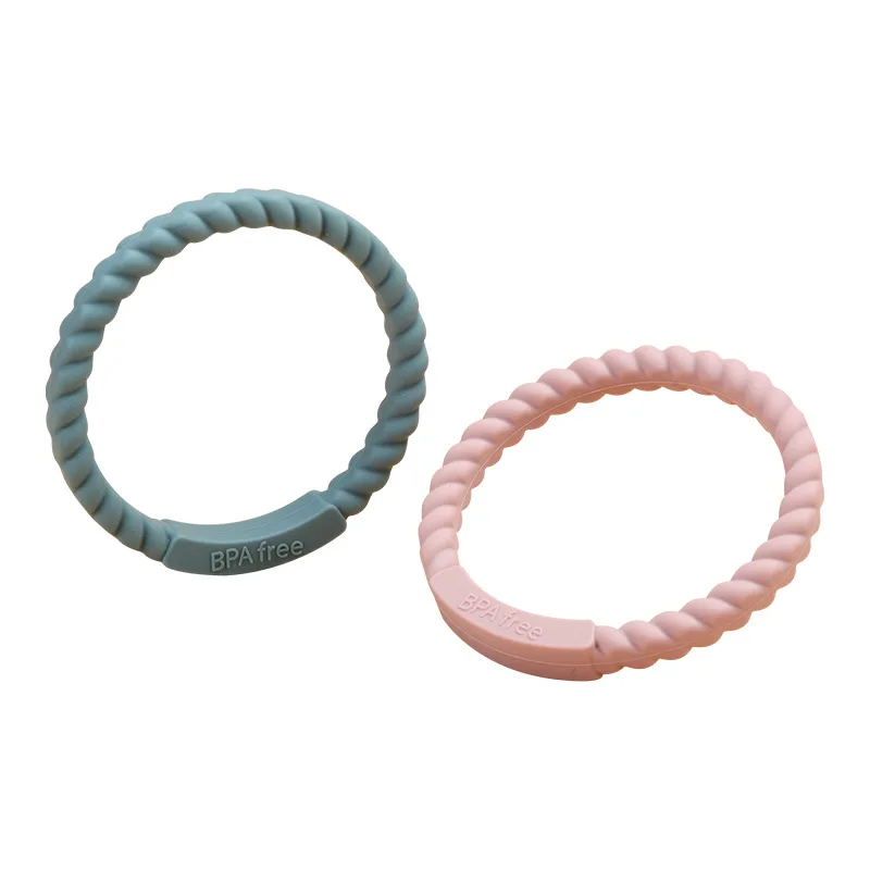 Colorful BPA Free Silicone Boiled In Water Safe Baby Biting Glue Chewing Grinding Stick Dental Gum Bracelet Toy