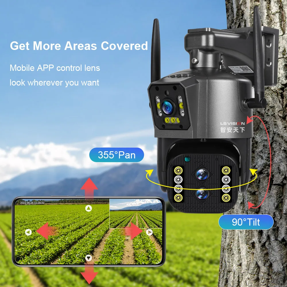 LS VISION 8K IP Camera Indoor WiFi PTZ WiFi  Three Lens Dual Screen 10X Optical Zoom Night Vision Solar Camera