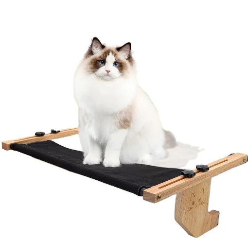 Cat Window Perch Sill Window Hammock Thicken Rubber Wood Metal Frame for Large Cat Easy to Adjust Assemble Cat Bed Seat