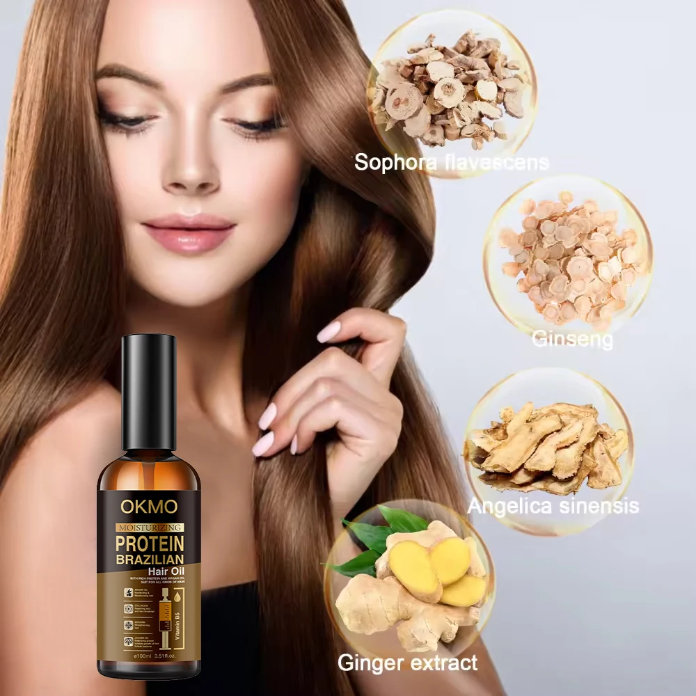 OKMO wholesale Smooth Ginger Protein Moisturizing Hair Essential oil keratin hair care treatment argan oil ginger hair oil