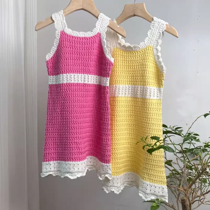 Knitwear Manufacturers Sleeveless Summer and Spring Factory Custom New Fashionable solid color kids girls Sweater crochet dress