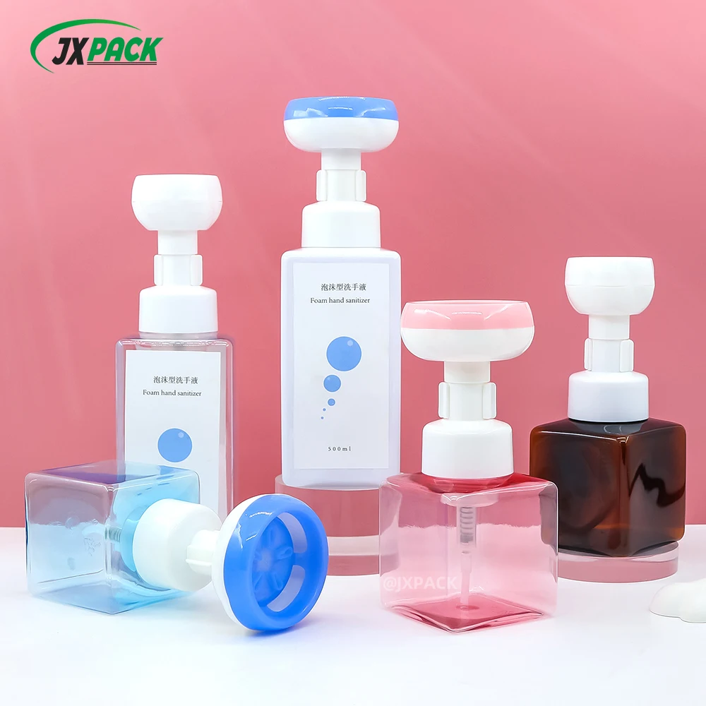 Foam pump dispenser bottle 200ml flower foam pump bottle pink square foaming soap bottles