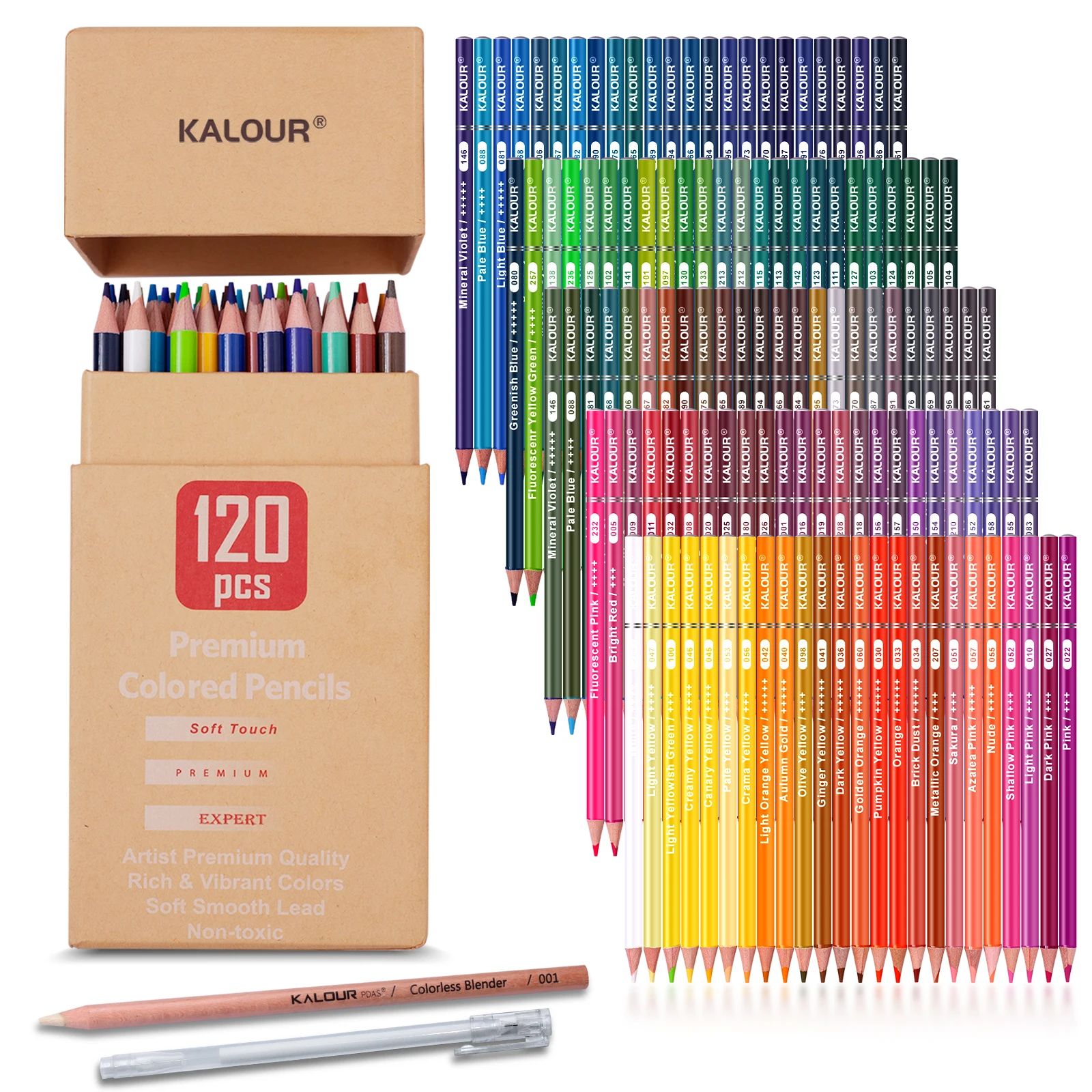 KALOUR Brand Hot Sale on line Premium Quality Soft Core 122pcs 120colors Colored Pencil Set in Square Kraft Tube
