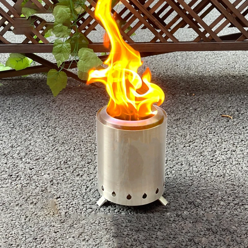 Portable Stainless Steel Outdoor Camping Wood Burning Stove round BBQ Fire Pit Smokeless for Wild Camping Wilderness Adventures