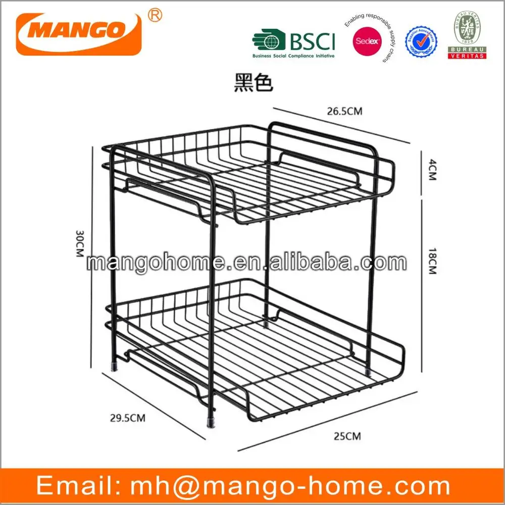 2-Layer Modern Metal Wire Storage Rack Steel Spice and File Organizer for Home for Cabinet Magazine and File Holder in Kitchen