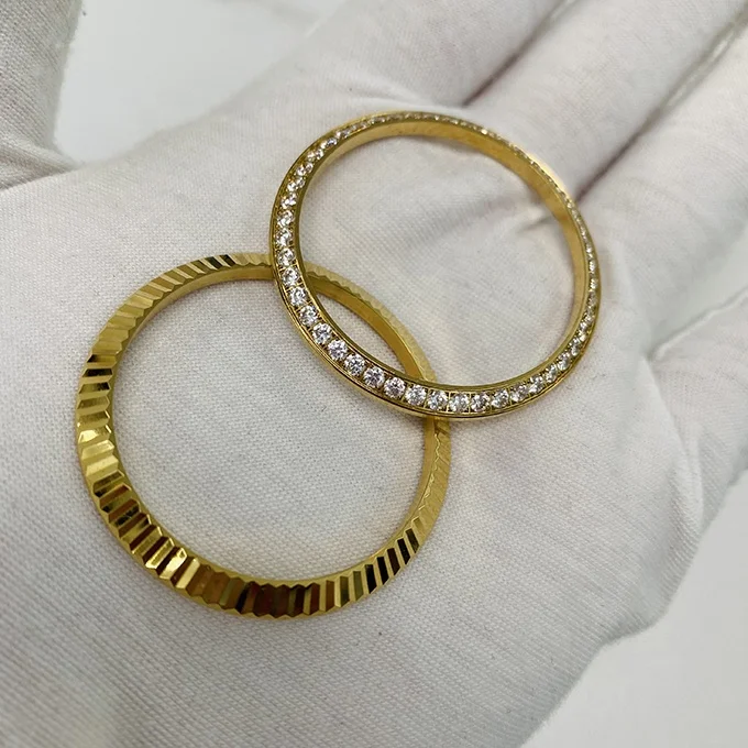 Custom Gold Silver Diamond Bezel Fit 40 mm Watches ONLY Round Cut Solid Yellow Gold Diamond Bezel For RLX President Watch