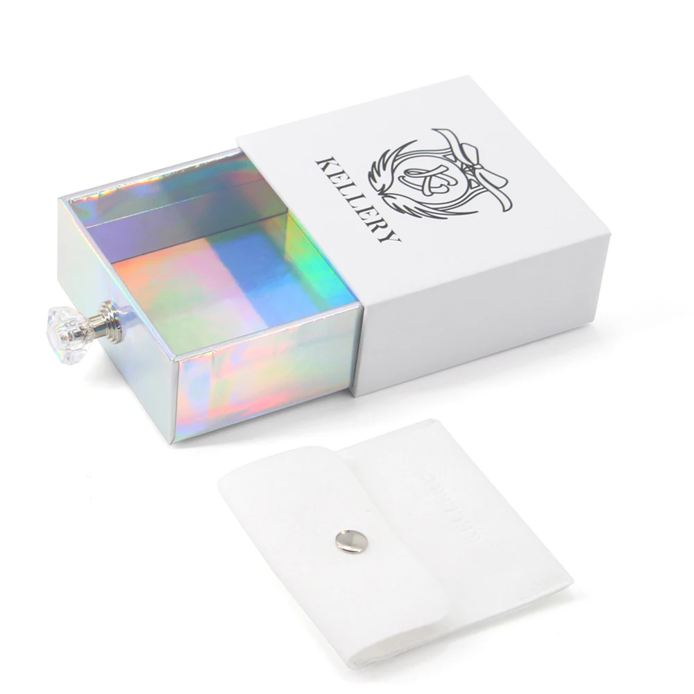 Customised printed sliding drawer holographic jewelry box vintage small jewellery packing gift box dubai for necklaces and rings