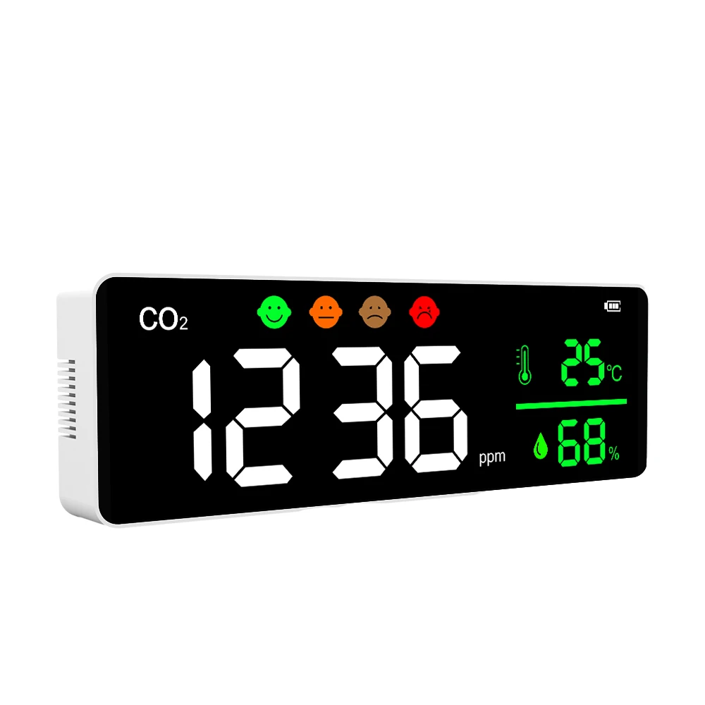 White Carbon Dioxide Detector Temperature and Humidity Monitor LED Screen Display Rechargeable Air Quality Monitor