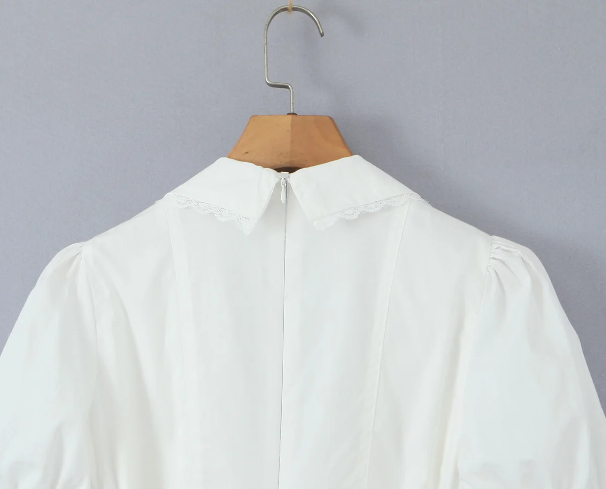 White color peter pan collar short sleeve back bow tie casual fashion women mini dress