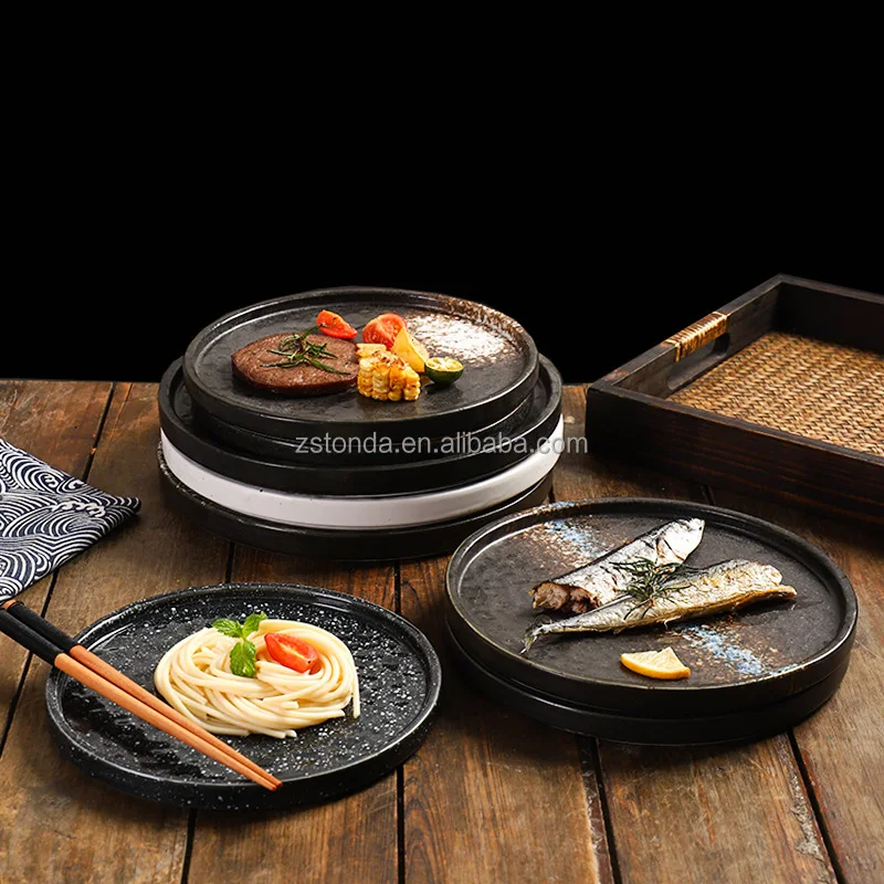 Beeman Black Porcelain Ceramic White And Black Plate Matte Crockery Dinner Plate Sets Dish Hotel Restaurant Dinnerware Plates