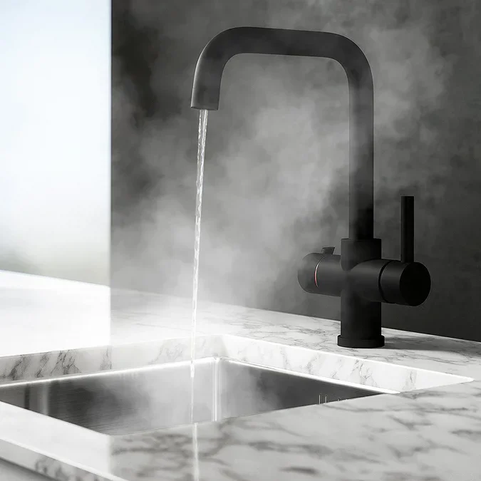 Dual Sink Pull Out Taps Brass Mixer Single Handle Kitchen Faucets, Matt Black Instant Boiling Water Tap With Boiler & Filter