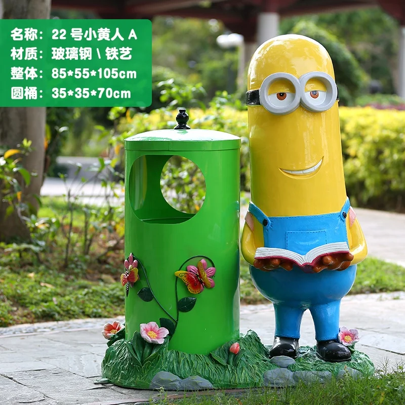 Life Size Outdoor Trash Can Bins Decoration Cartoon Statue Trash Micky And Minny Character Theme Park Trash For Children Style