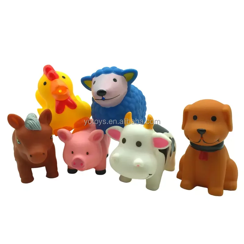 Factory Direct Wholesale Rubber Water Toy Cow Sheep Pig Dog Animal Bath Toys Sets For Toddlers Customized Floating Toy Bath