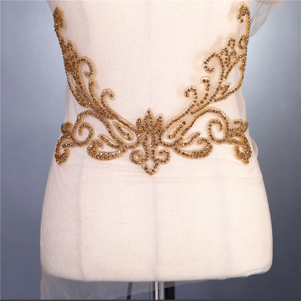DRA-400 Fashion Tube top rhinestone beads gold patches for wedding bridal dress