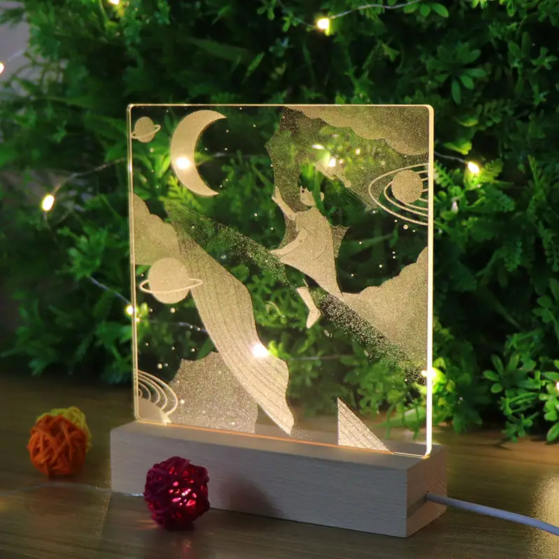 Mini Led night light base acrylic 3d led lamp touch base with usb cable and remote control for decoration