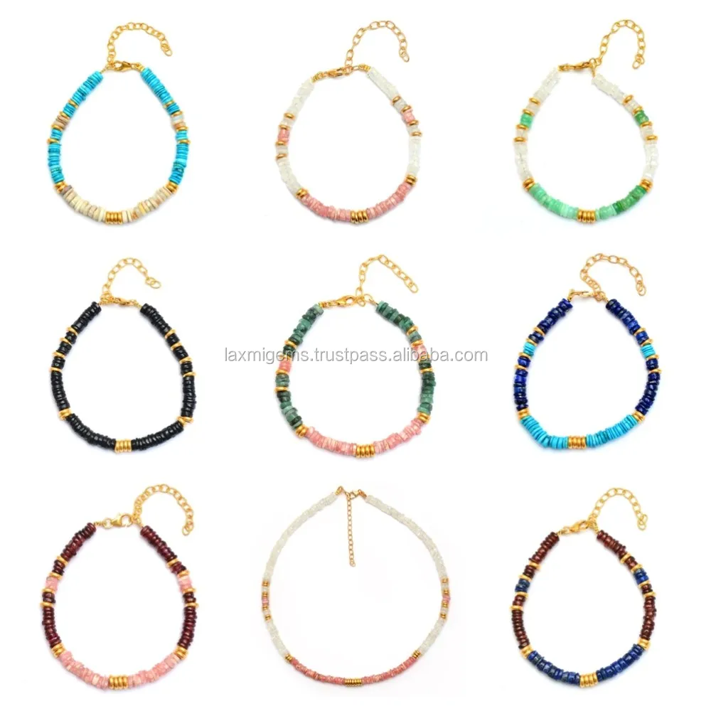 Natural Gemstone Moonstone or Chrysoprase Tyre Shape Beads 925 Silver Bracelet