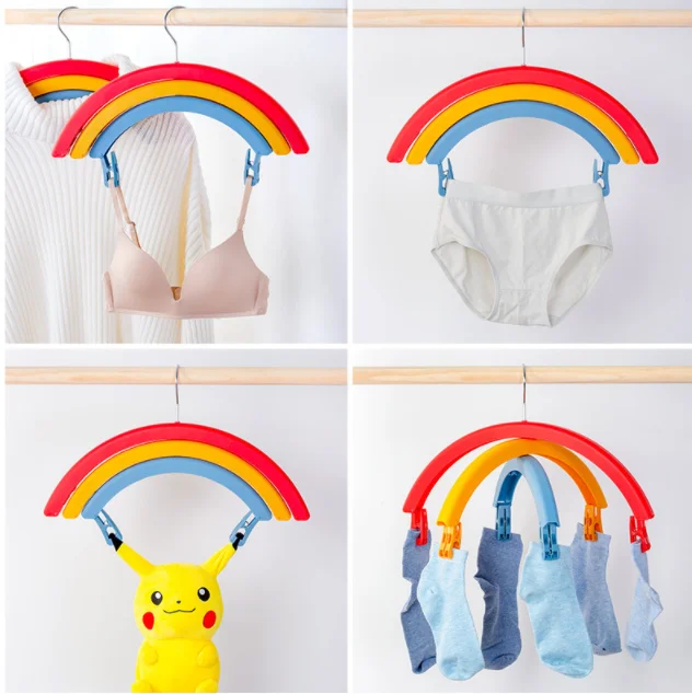 Creative Design 3 Layers Rainbow Shape Rotary Clothes Hanger with 6 Clips Children Clothes Hanger