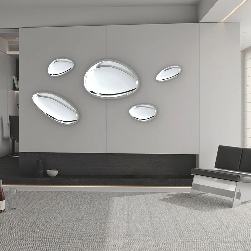 Modern  Decor Stainless Steel Metal Wall Hanging Stone Wall Sculpture Stainless Steel Stone Rocky Sculpture