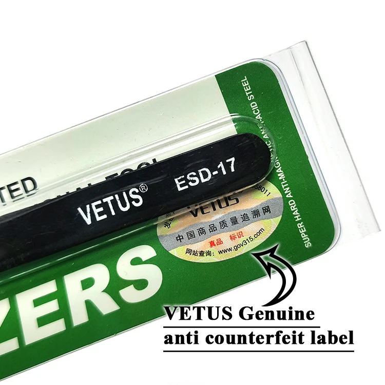 Оригинальный Антистатический пинцет VETUS высокоантистатический Пинцет из нержавеющей стали ESD для чистых помещений инструменты