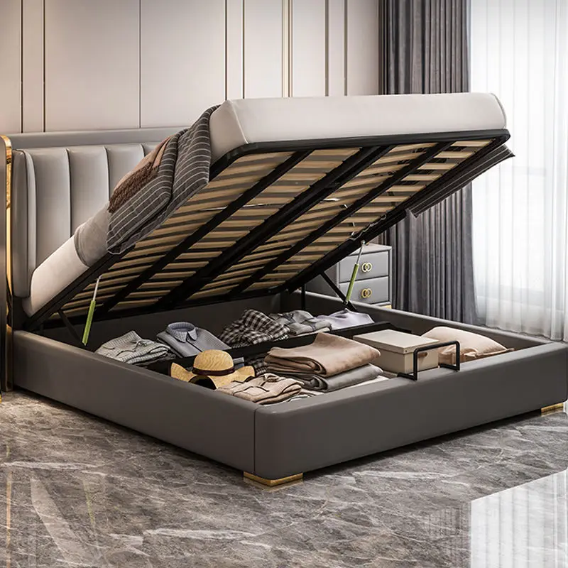 Bedroom Furniture Upholstered Smart Bed Set King Size Modern Double Leather Bed