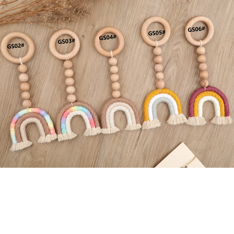 Игрушки для прорезывания зубов безопасное деревянное Радужное макраме Прорезыватель для зубов деревянное кольцо детская игрушка для прорезывания зубов