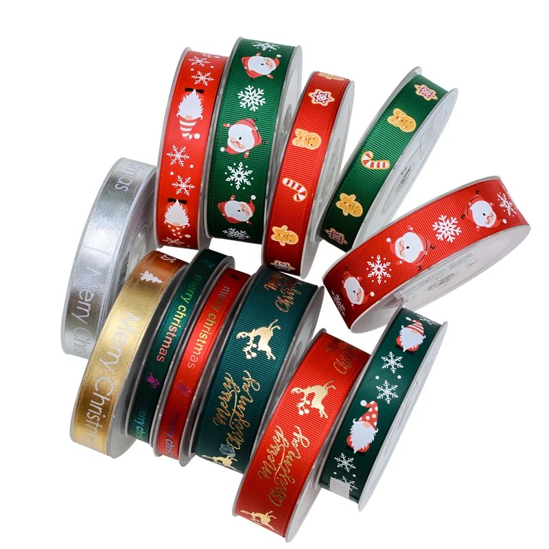  Ribest Grosgrain Рождественский подарок Лента печатная с логотипом дерево оптовая продажа
