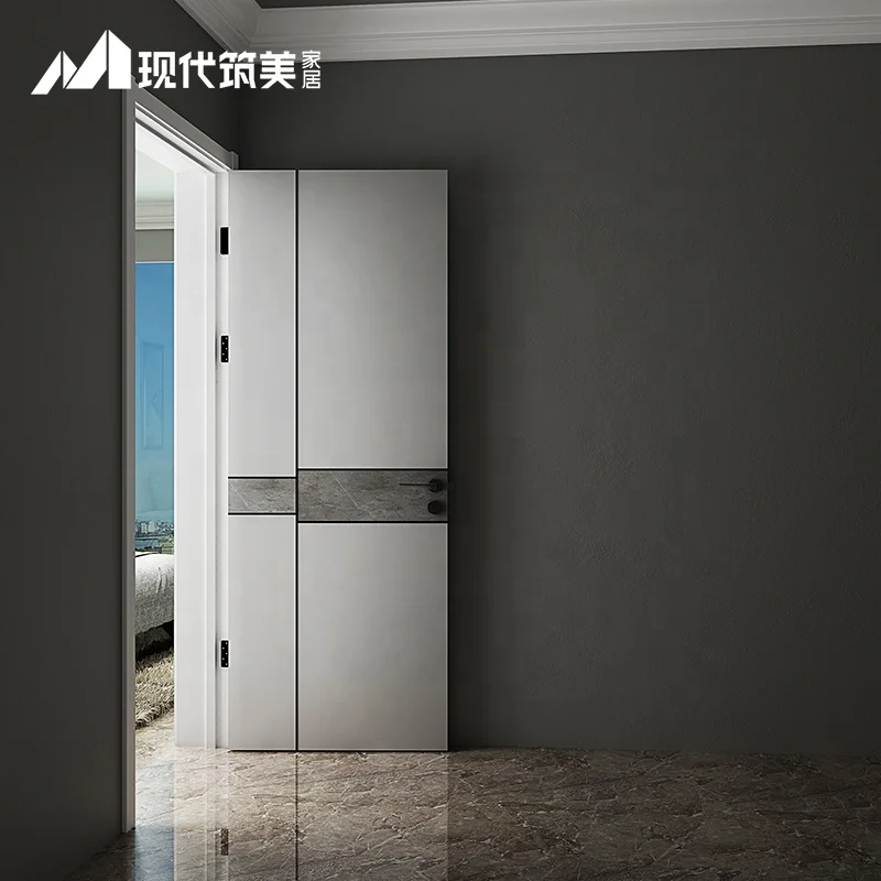 European style water resistant soundproof noiseless indoor plywood MDF wooden PVC interior room door with frames