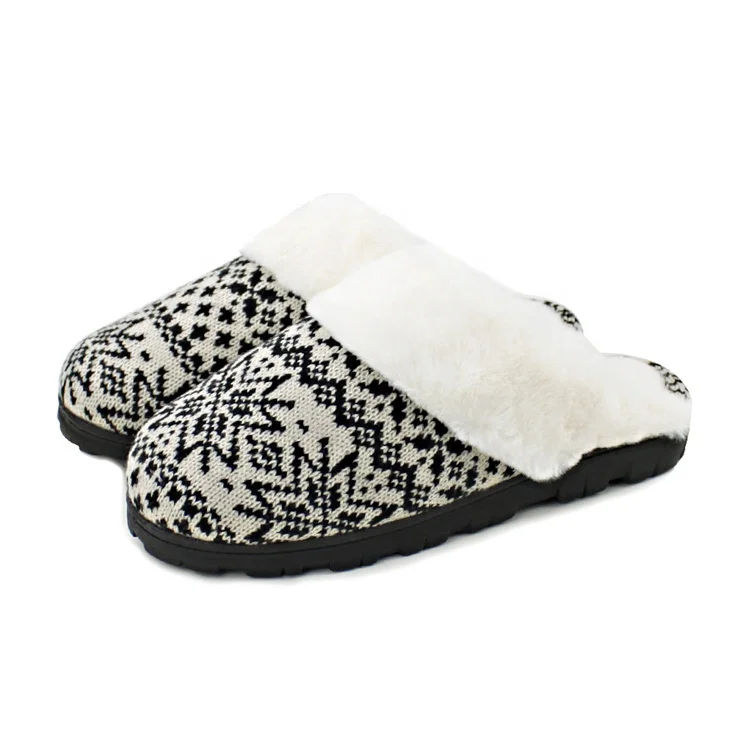 Wholesale China classic design woolen yarn knitting plush lining indoor home winter warm slippers for women