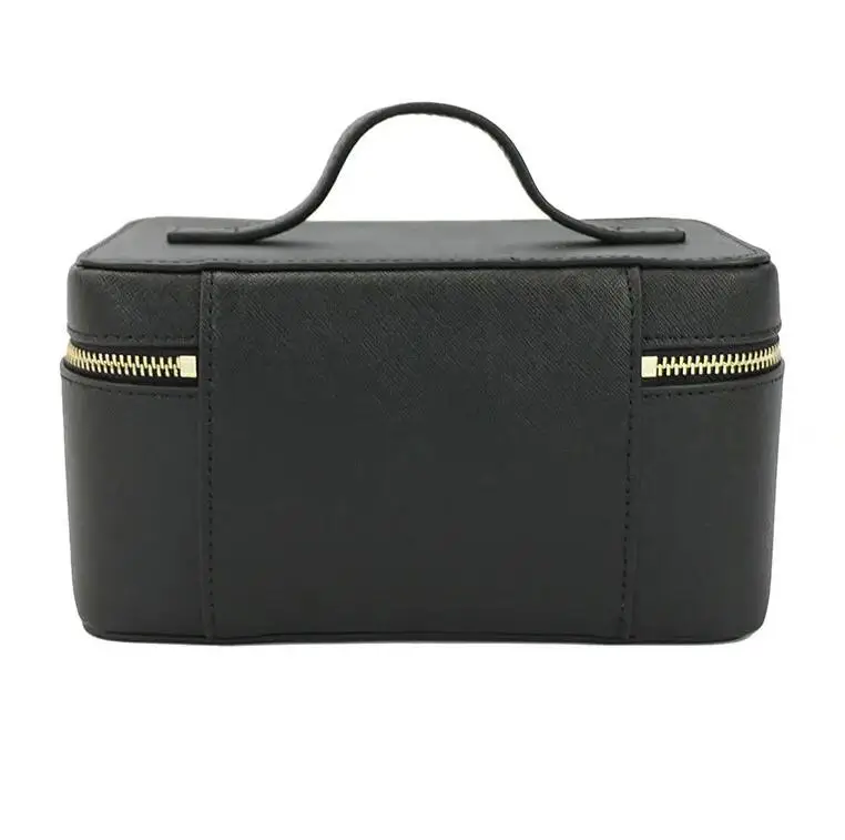 Ladies saffiano leather travel toiletry case portable handle makeup vanity box dopp kit cosmetic bag