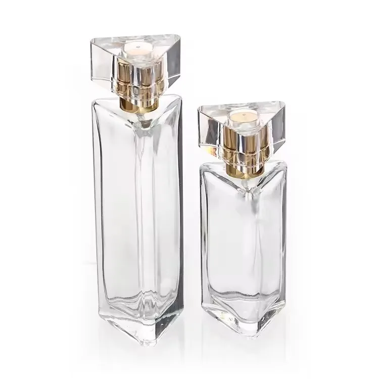 Wholesale 30ml 50ml Triangle Shaped Glass Perfume Bottles refillable Triangular perfume atomizer bottle with cap