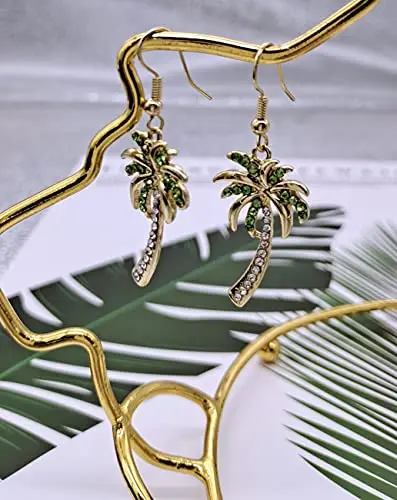Crystal Beach Palm Tree Dangle Earrings Tropical Jewelry for Women