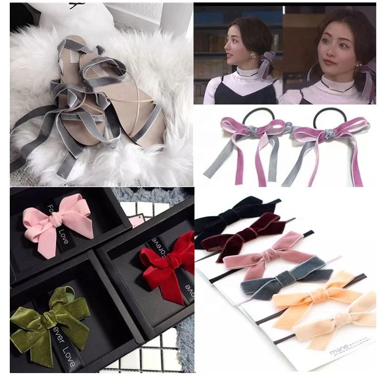 Spot wholesale 3mm - 50mm wide inelastic single  and double sided velvet ribbon, used for  decoration.