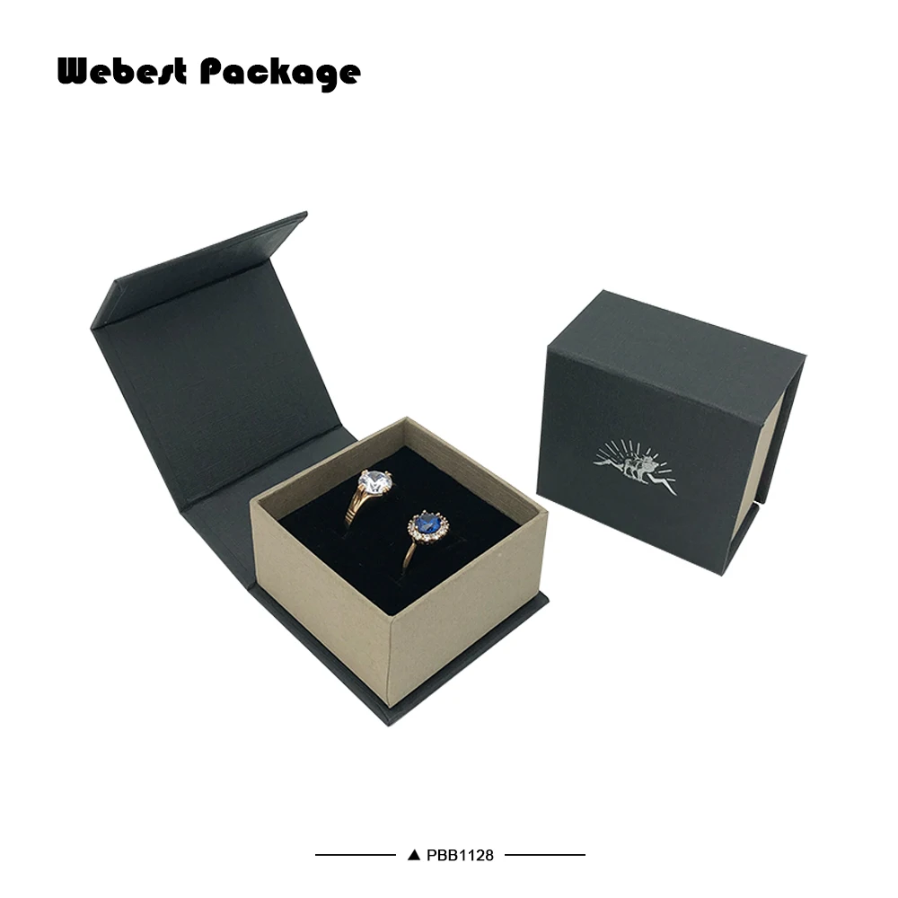 
Webest Package brown kraft paper jewelry box 2rings couple single ring box with hotstamping logo 