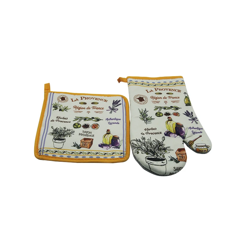  Wholesale 100% cotton printing heat resistant oven mitts and pot