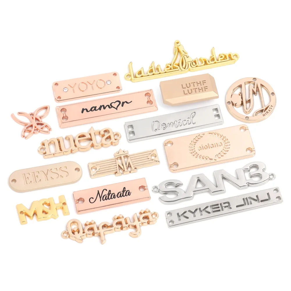 Bag Shoe embossed gold custom brand abaya logo plate metal label engrave metal clothing tags for clothes clothing bags handbags