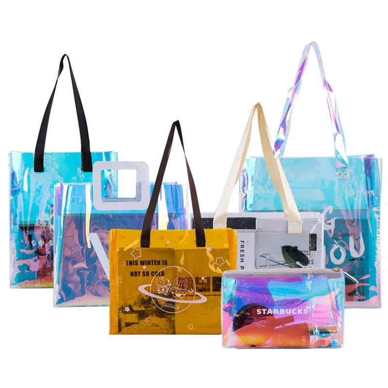 Customized Reusable Waterproof PVC Shoulder Shopping Bags Custom logo  Printed Tote Plastic Bag For Clothes Shoes Gift Packaging