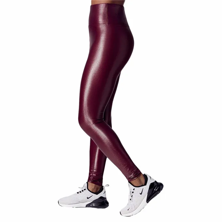 Stylish Ladies Sexy Red Shinny Foil Printing Stretchy Tights High Waisted Full Length Yoga Leggings Pants For Women