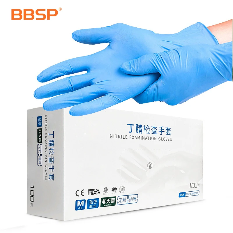 Hot Selling Single-use Powder Free Non Sterile Blue Black White Medical House Nitrile Gloves