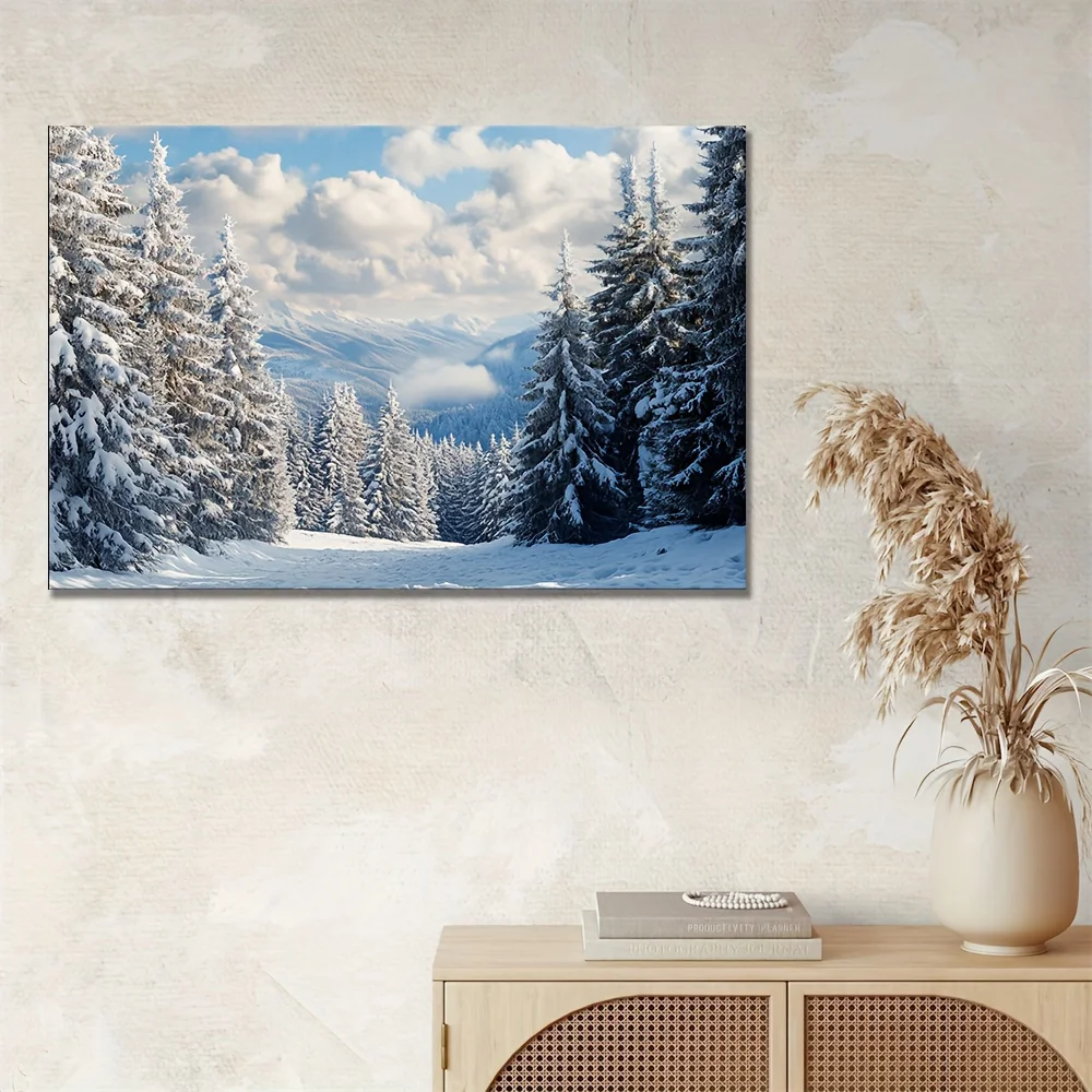 Snow scene cold forest poster wooden frame art canvas HD poster printing mural for home room living room bedroom