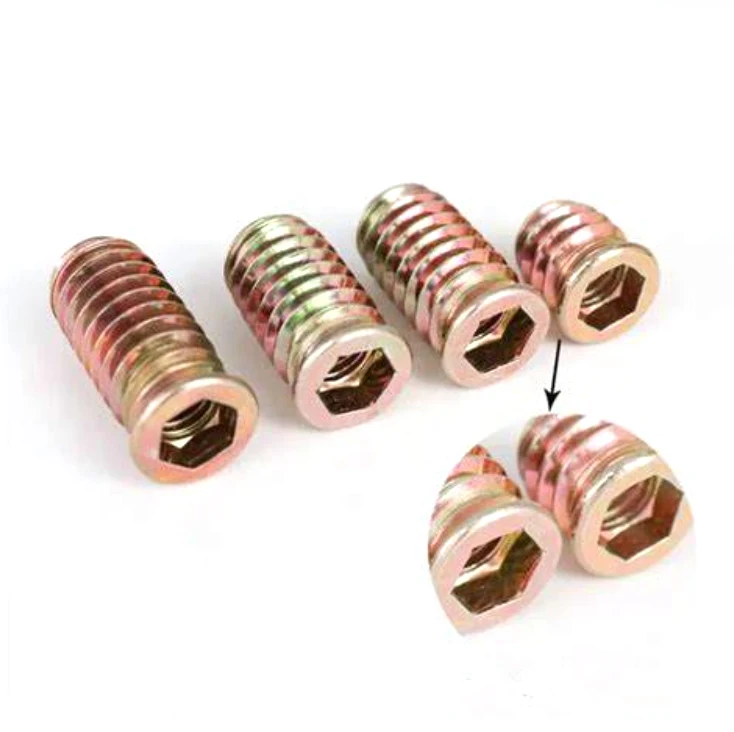 M4 M5 M6 M8 M10 Zinc Alloy Hex Type D E Threaded Inserts Nut For Wood Connector Furniture