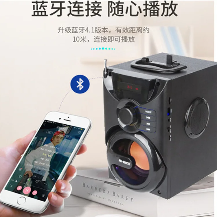 
Portable Wood Box built-in LCD monitor with radio wireless stereo subwoofer sound box speaker for home theatre system 