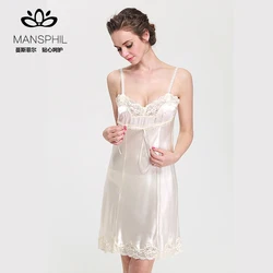 Deep V Neck Camisole Sleep Dress Natural Silk Lace Trimmed Nightdress