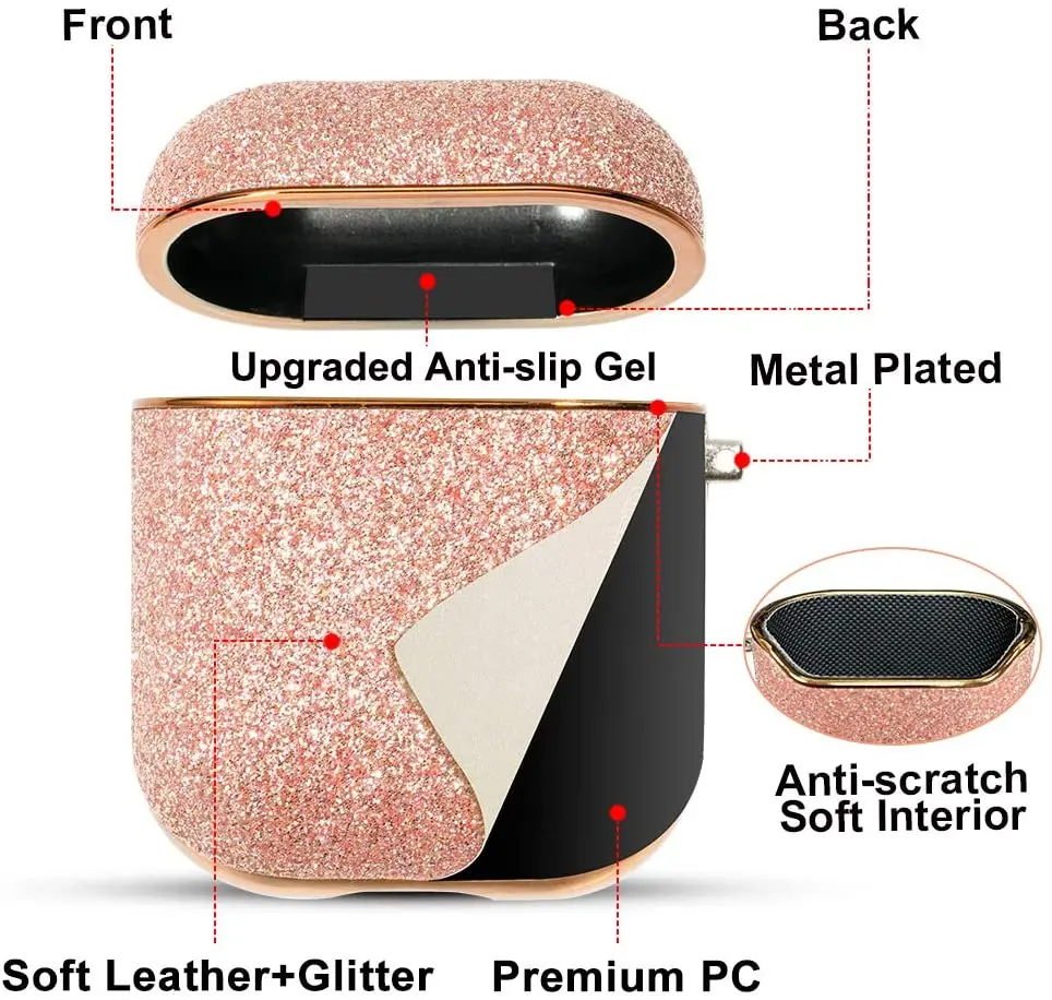 
New Arrival 2021 Bling Custom Case For Airpod Case Luxury customized Cover For Airpods 1 2 Casesn Leather Sparkle Cases Caso 