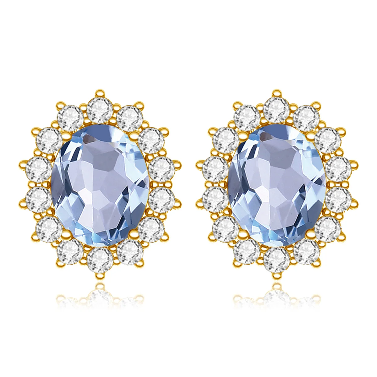 Luxury Cocktail Party Sunflower Design bijoux Oval Aquamarine Sterling Silver 14k gold plated silver stud earrings for women