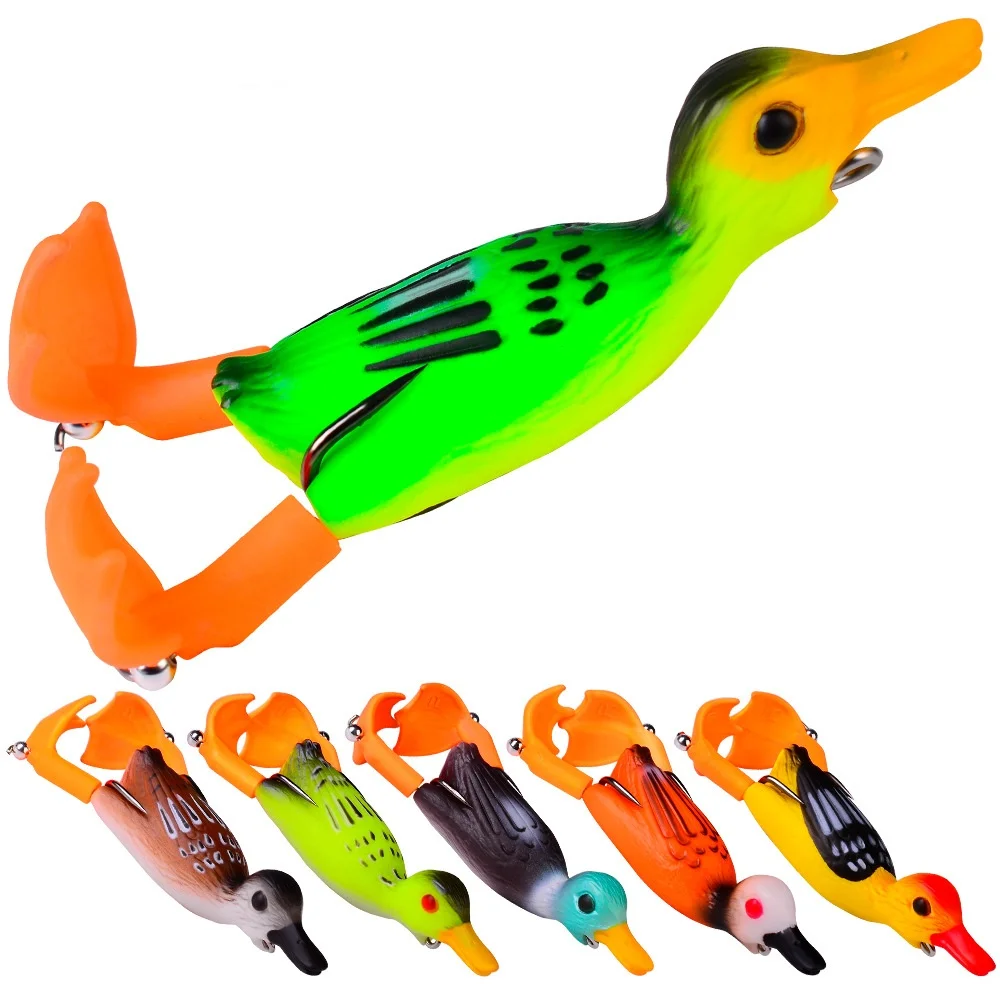 Wholesales 9cm 11g 10 colors Double Hooks Floating Swimming Topwater Duck Lure Soft Bait Silicone frog Fishing Lures
