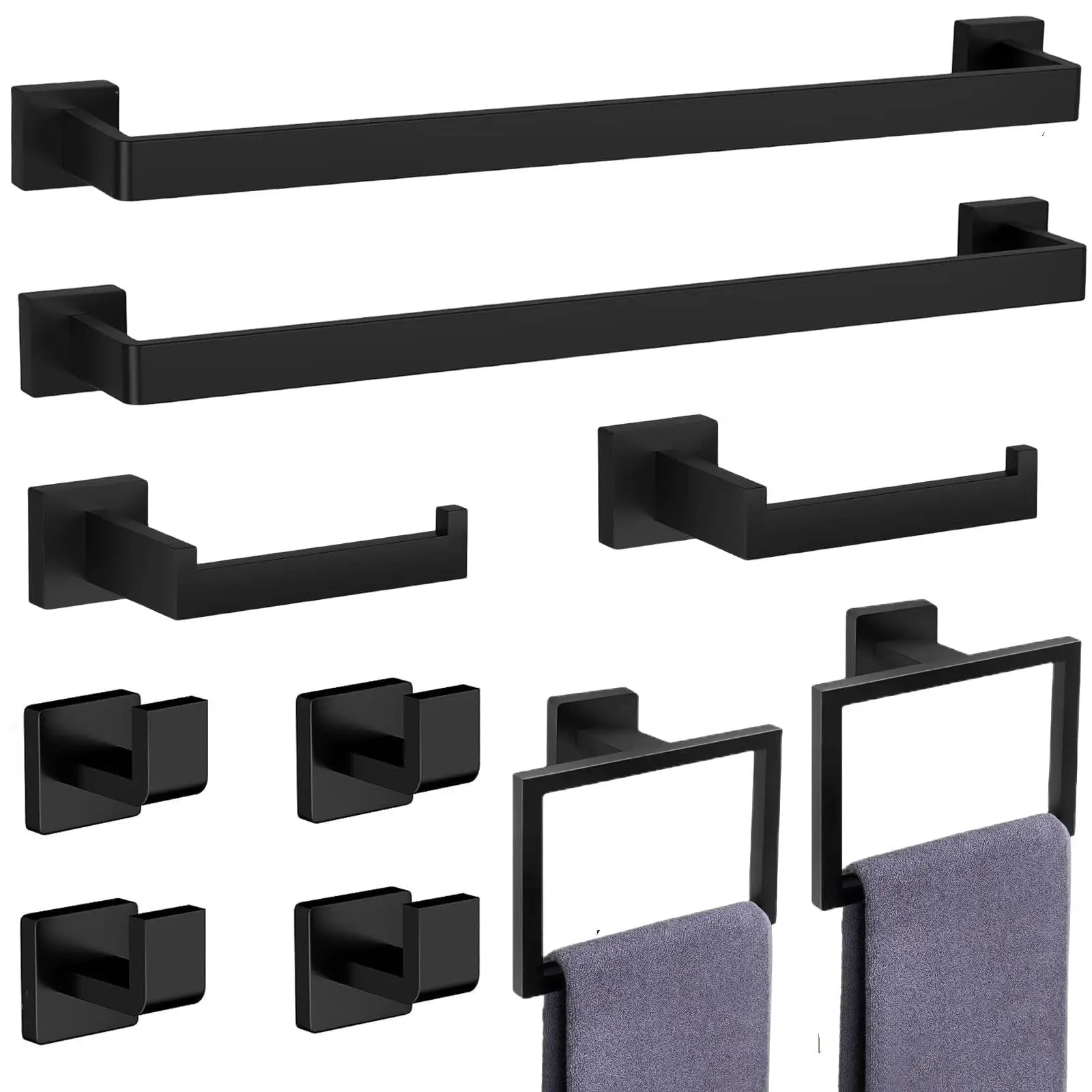 Matte Black 23.6-Inch Stainless Steel Bathroom Hardware Set Wall-Mounted Bath Towel Rack and Bar Set